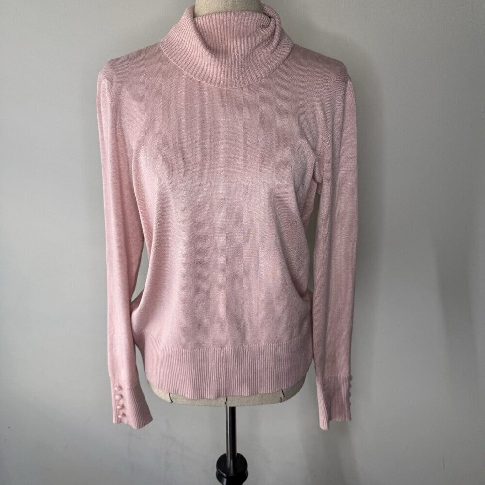 Cupio Pink Turtleneck Women’s Top Sz M Button Sleeves Comfy Soft